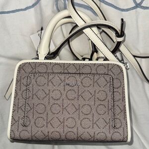 Calvin Klein Cream and Brown Mini Bag